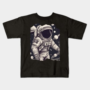 Floating Astronaut in Space Spacesuit Stars Planet Kids T-Shirt